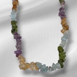 Vintage Mixed Crystal Nugget Necklace | Rainbow Boho Stone Chips